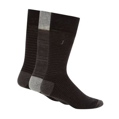 J by Jasper Conran Pack of three designer black striped cushioned sole socks